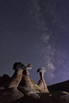 USA, Utah, Grand Staircase Escalante, National Monument, Toadstools, milky way over