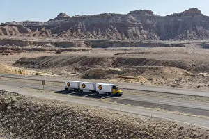 Lorry Prints: USA, Utah, San Rafael Reef, alorry on the I 70 interstate