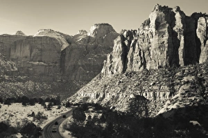 Virgin Prints: USA, Utah, Virgin, traffic on the Zion-Mt. Carmel Highway, winter