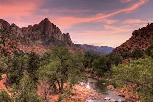 Images Dated 12th March 2013: USA, Utah, Zion National Park, Watchman Mountain and Virgin River