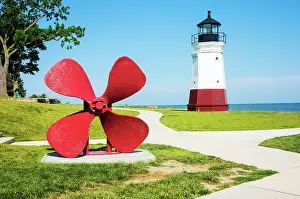 John Coletti Prints: USA, Vermilion, Ohio, Vermilion Lighthouse, Lake Erie, Main Street Beach And Park