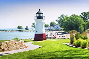 John Coletti Prints: USA, Vermilion, Ohio, Vermilion Lighthouse, Lake Erie, Main Street Beach And Park