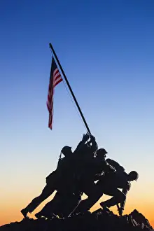 Flag Prints: USA, Virginia, Arlington, US Marine and Iwo Jima Memorial, dawn