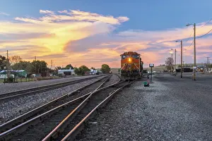 Energy Prints: USA, Whyoming, Sheridan, Coal train in the town of Sheridan at dusk