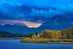 Snake River Prints: USA, Wyoming, Rockie Mountains, Teton County, Grand Teton National Park, sunset over
