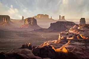 Utah - Ariziona border, panorama of the Monument Valley from a remote point of view