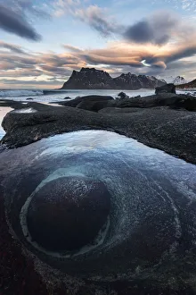 Rugged Peak Prints: Uttakleiv beach after a storm in winter, Lofoten islands, Norway