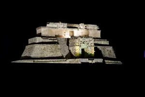 Uxmal Prints: Uxmal, Mexico. Details in the Mayan ruins at Uxmal Mexico at night