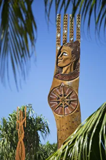 French Polynesian Prints: Va a Hokulea monument in Jardins de Paofai, Pape ete, Tahiti, French Polynesia