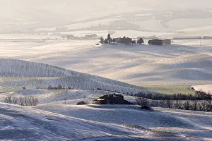 Val d Orcia after a snowfall in February 2018, Val d Orcia, Tuscany, Italy