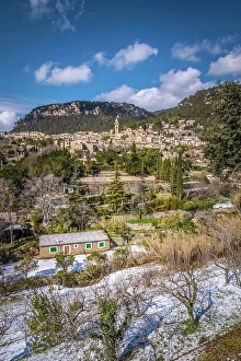Valldemossa Prints: Valldemossa in the Serra de Tramuntana with snow, Mallorca, Balearic Islands, Spain