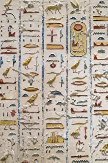 Luxor Prints: Valley of the Kings, burial chamber decorated with bas-relief in the tomb of Ramses IX