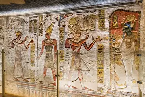 Valley of the Kings, burial chamber decorated with bas-relief in the tomb of Ramses IX