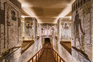 Valley of the Kings, burial chamber decorated with bas-relief in the tomb of Ramses IX