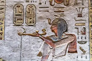 Valley of the Kings, burial chamber decorated with bas-relief in the tomb of Ramses IX