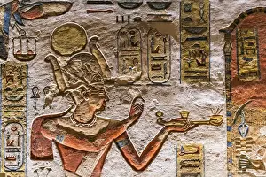 Valley of the Kings, burial chamber decorated with bas-relief in the tomb of Ramses IX