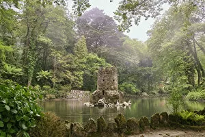 The Valley of the Lakes (Vale dos Lagos) on a misty day, in the Pena forest above Sintra