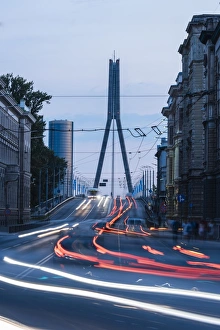 Vansu Tilts Bridge at twilight, Riga, Latvia, Baltic States, Europe