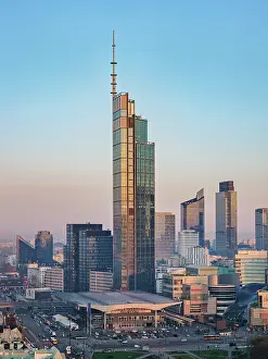 Warsaw Prints: Varso Place Skyscraper and Central Train Station at sunrise