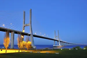 Engineering Prints: Vasco da Gama bridge and the Tagus river. Lisbon, Portugal