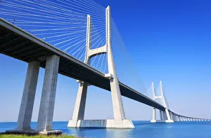 Suspension Bridge Prints: Vasco da Gama bridge over the Tejo river, Lisbon, Portugal, Europe