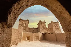 Moorish Prints: Vaulted arch framing the ancient fortified Kasbah Amridil