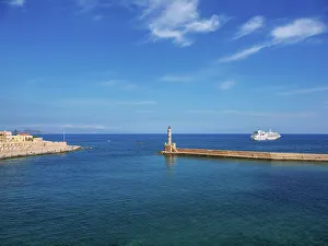 Navigation Prints: Venetian Harbour, elevated view, City of Chania, Crete, Greece