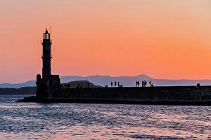 Aegean Sea Collection: Venetian lighthouse at dusk, Chania, Crete, Greek Islands, Greece
