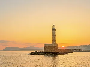 Venetian Lighthouse at sunrise, City of Chania, Crete, Greece