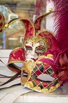 Masks Prints: Venetians masks, Burano artisanship, Burano village, Venice district, Veneto, Italy