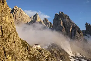 Low Clouds Prints: Veneto, Fonda Savio hutte at Cadini on Misurina mountain, Italy