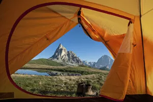 Images Dated 9th November 2015: Veneto, Italy La Gusela mountain from the inside of the tent, in the background the