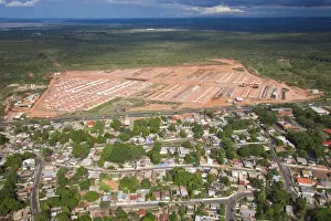 Venezuela, Aerial view of Ciudad Bolivar and Orinocco River
