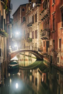 Venice canals at night, Venice, Veneto, Italy