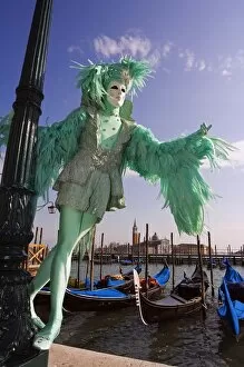 Images Dated 27th February 2006: Venice Carnival People in Costumes and Masks on Canal with Gondolas