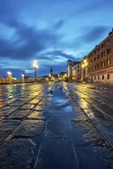 Street Lights Prints: Venice, Veneto, Italy. Blue hour at Riva degli Schiavoni, Venice