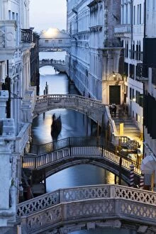 Images Dated 19th May 2016: Venice, Veneto, Italy. Bridges over a canal with Bridge of Sights in the background