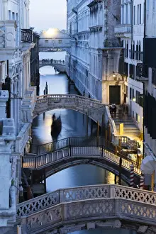 Canal Prints: Venice, Veneto, Italy. Bridges over a canal with Bridge of Sights in the background