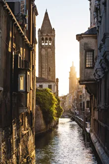 Bell Towers Prints: Venice, Veneto, Italy. Campo San Barnaba at sunset