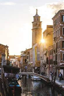 Venice, Veneto, Italy. Campo San Barnaba at sunset