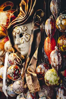 Masks Prints: Venice, Veneto, Italy. Carnival masks details