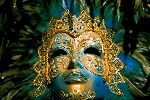 Venice, Veneto, Italy; A colourful Venetian Carnival mask