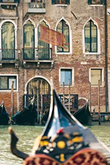 Venice, Veneto, Italy. Gondolas point of view along the Canal Grande