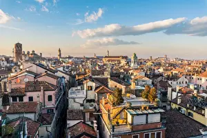 Venice, Veneto, Italy. High angle view cityscape at sunset
