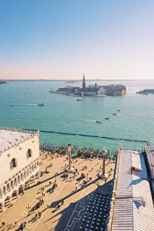St Marks Square Gallery: Venice, Veneto, Italy. High angle view over Piazzetta San Marco and San Giorgio Maggiore