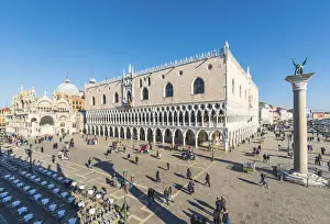 Venice, Veneto, Italy. High angle view over Piazzetta San Marco and Doges Palace