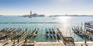 Venice, Veneto, Italy. High angle view over Riva degli Schiavoni and San Giorgio Maggiore