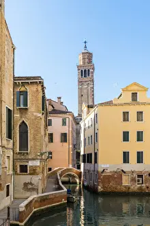 Narrow Prints: Venice, Veneto, Italy. Narrow streets along the canals and waterfront houses
