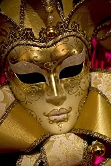 Venice, Veneto, Italy; An ornamented Venetian Carnival mask