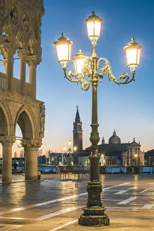 Venice, Veneto, Italy. Piazzetta San Marco and Doges palace at dusk